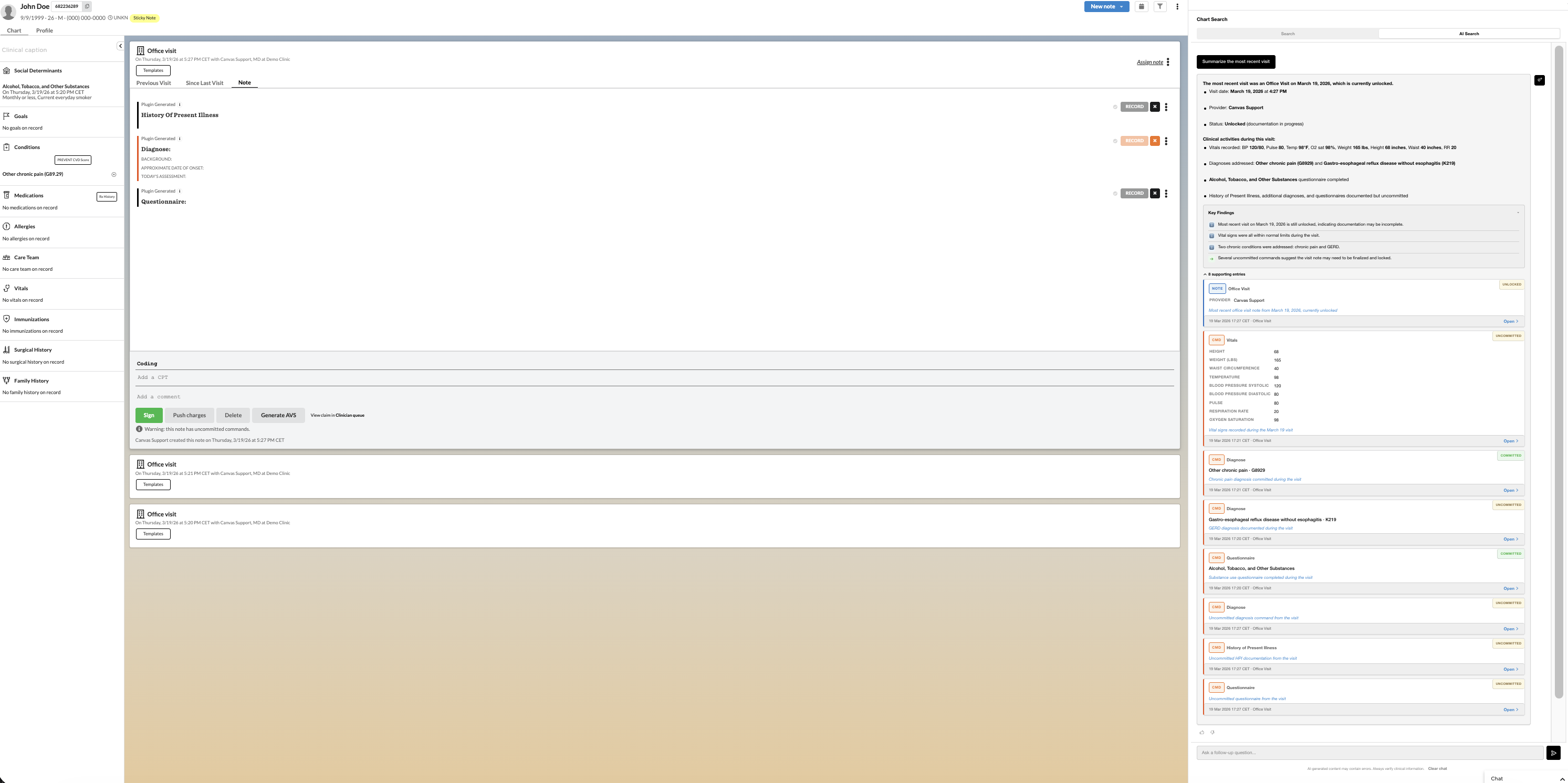 An AI answer with the supporting chart entries it cites.